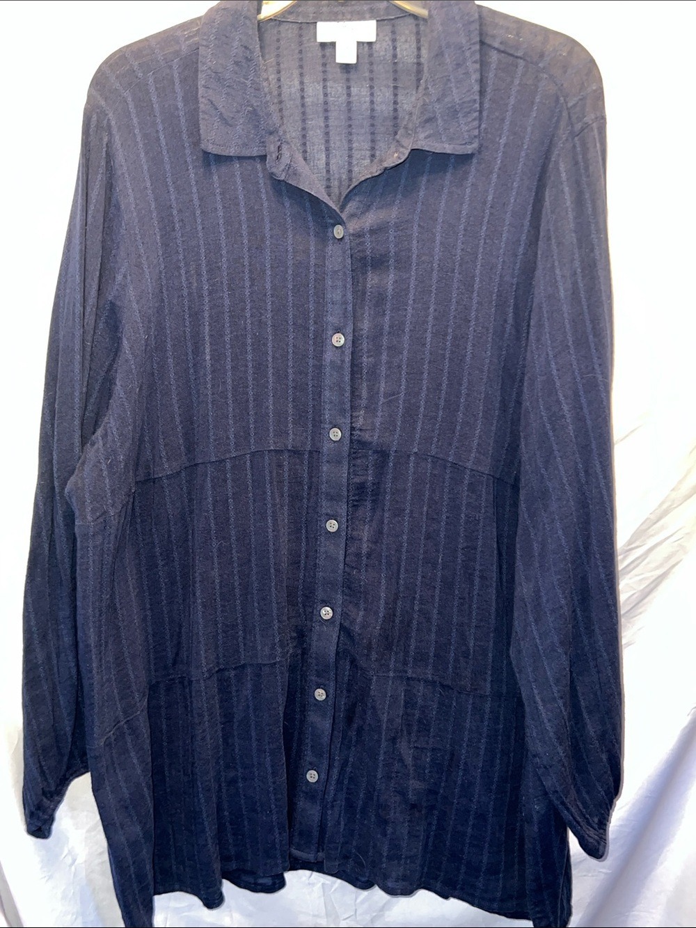Women's Plus Size,Navy Stripe, Semi-Shear, Button-Front Shirt (0001)